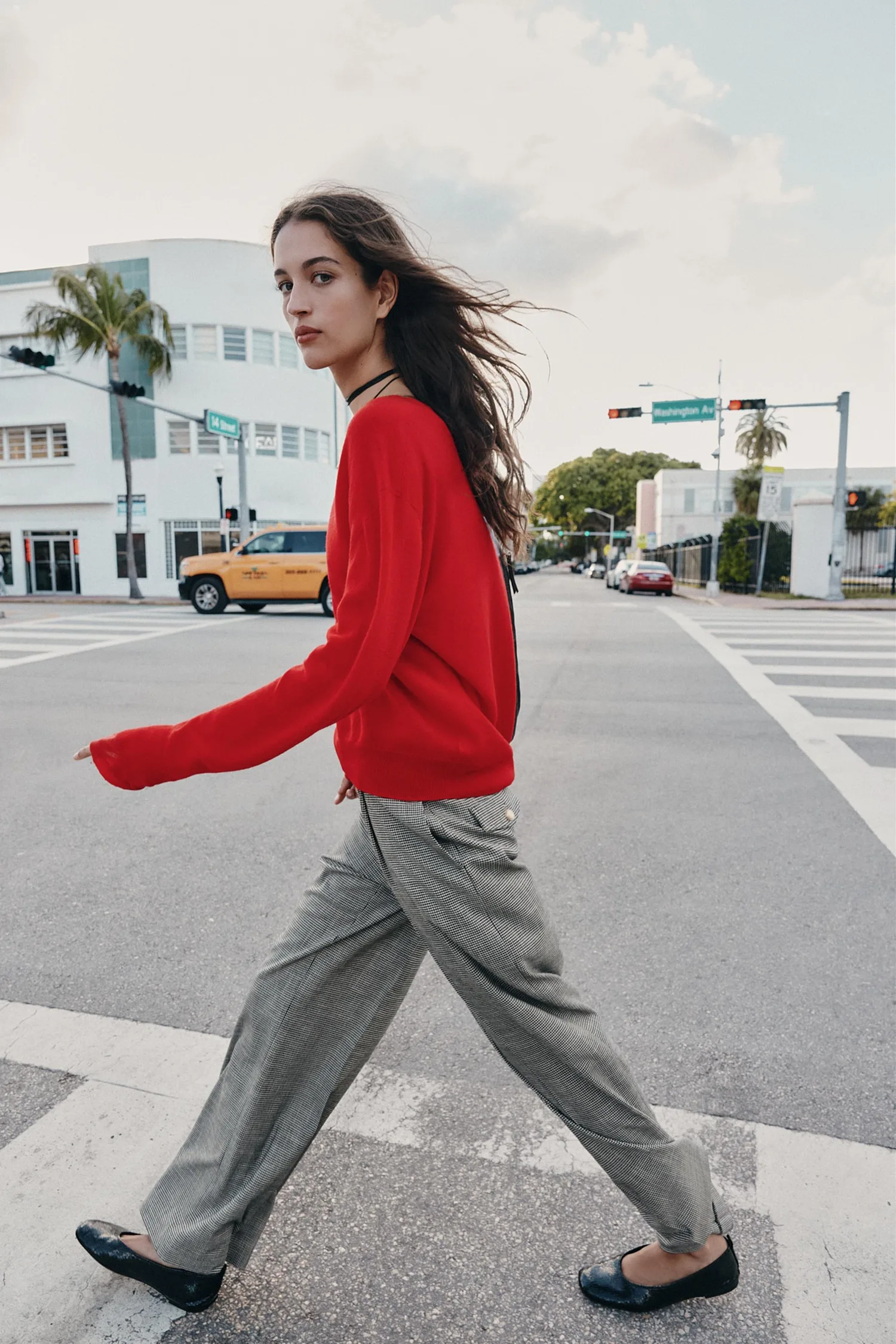 Брюки с широкими штанинами в узоре «гусиная лапка» Zara, черный/бежевый — фото 3