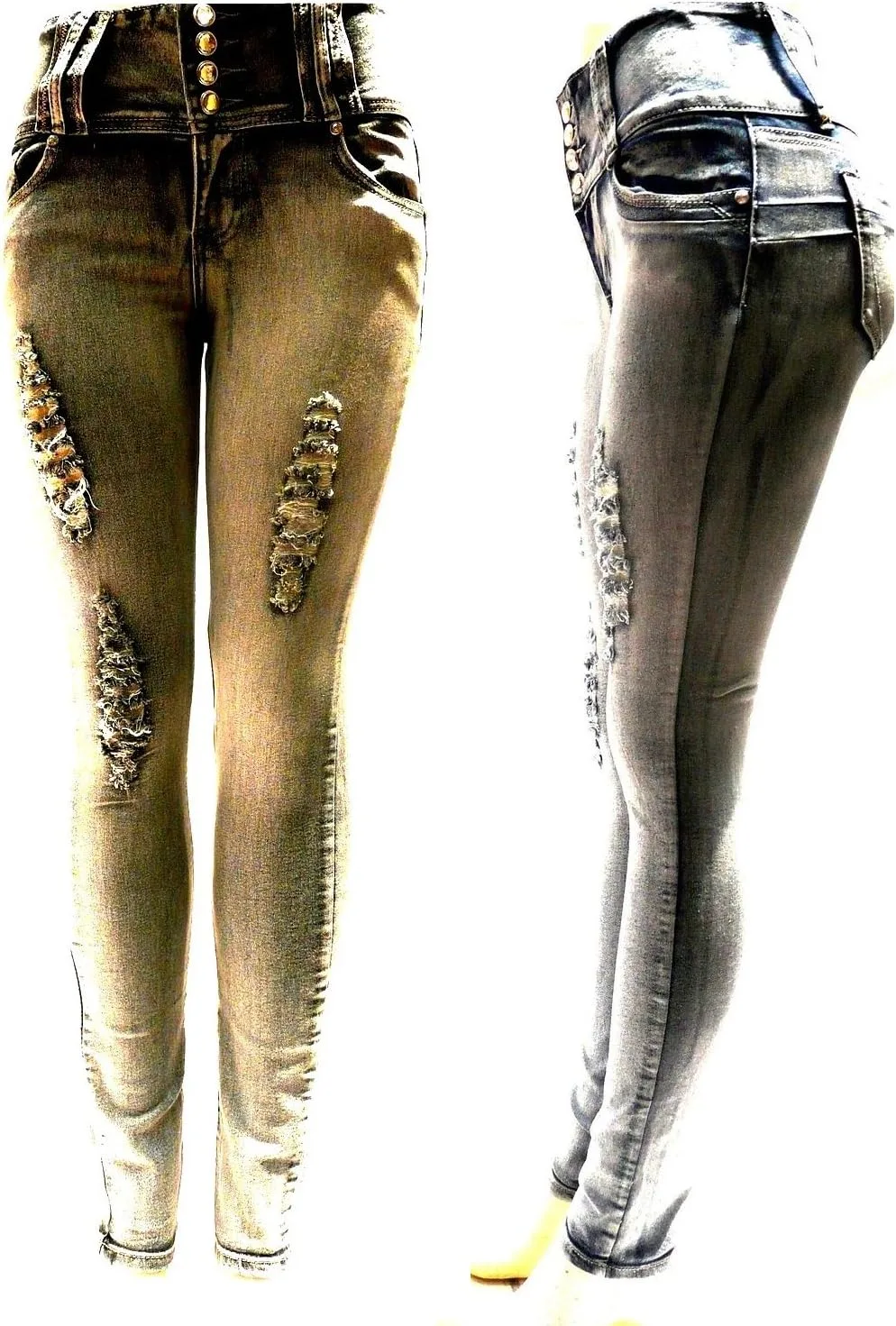 

Женские джинсы DB HIGH Waist с потертостями и разрывами, синие/серые