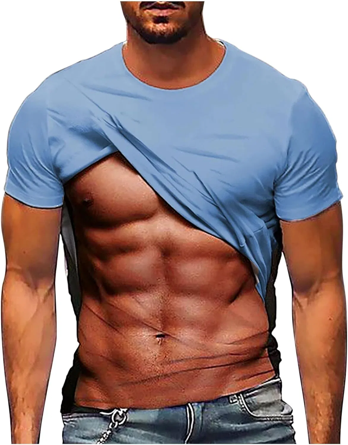 Футболка с графическим принтом Funny Muscle, бренд Generic, светло-голубой