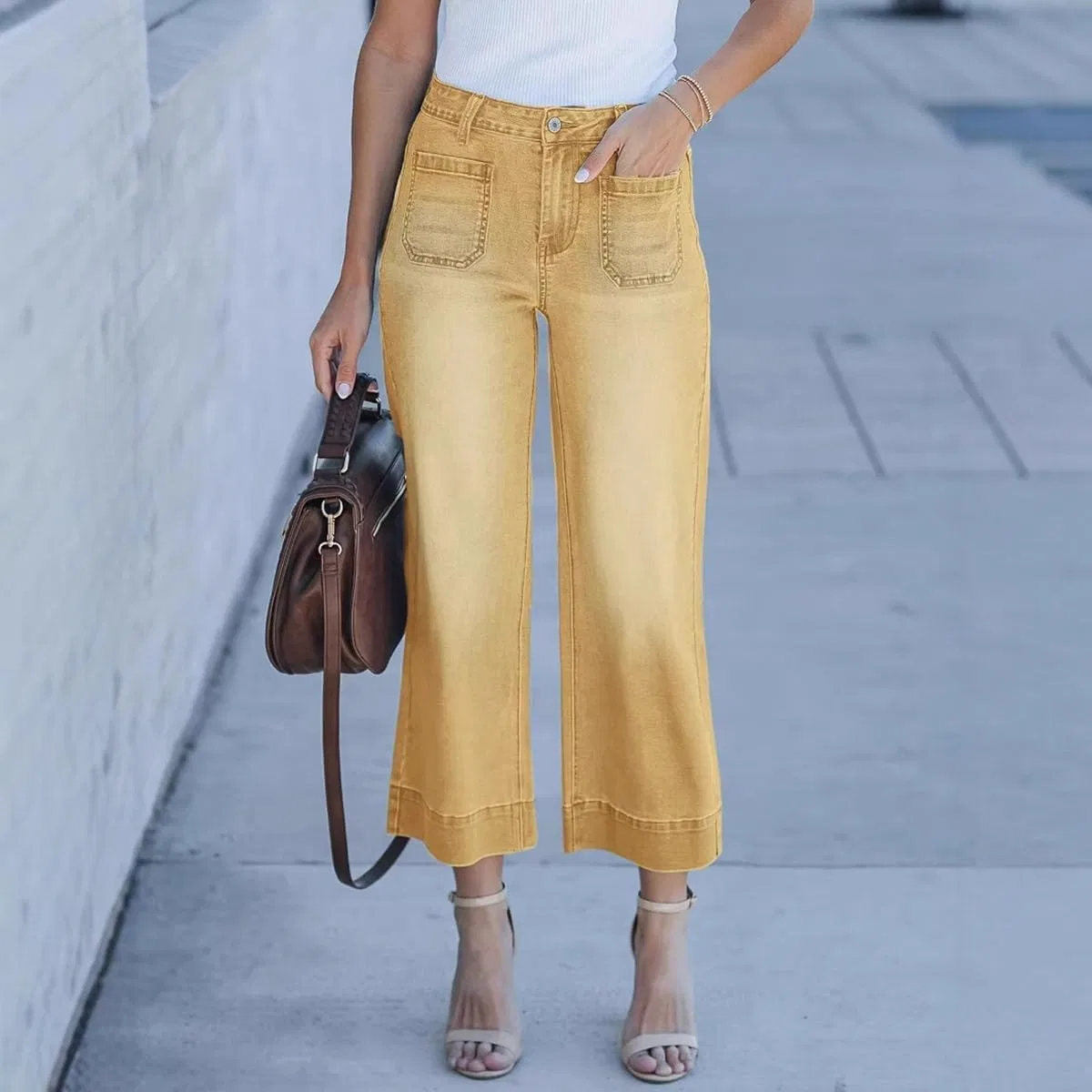Джинсы широкие Capri Jeans, желтые — фото 2