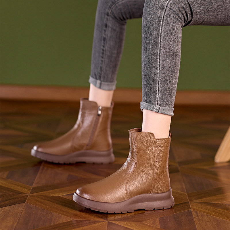 Devanro Женские полусапожки на каблуке 4,5 см — коричневые с толстым флисом, цвет Brown Thick Fleece — фото 2