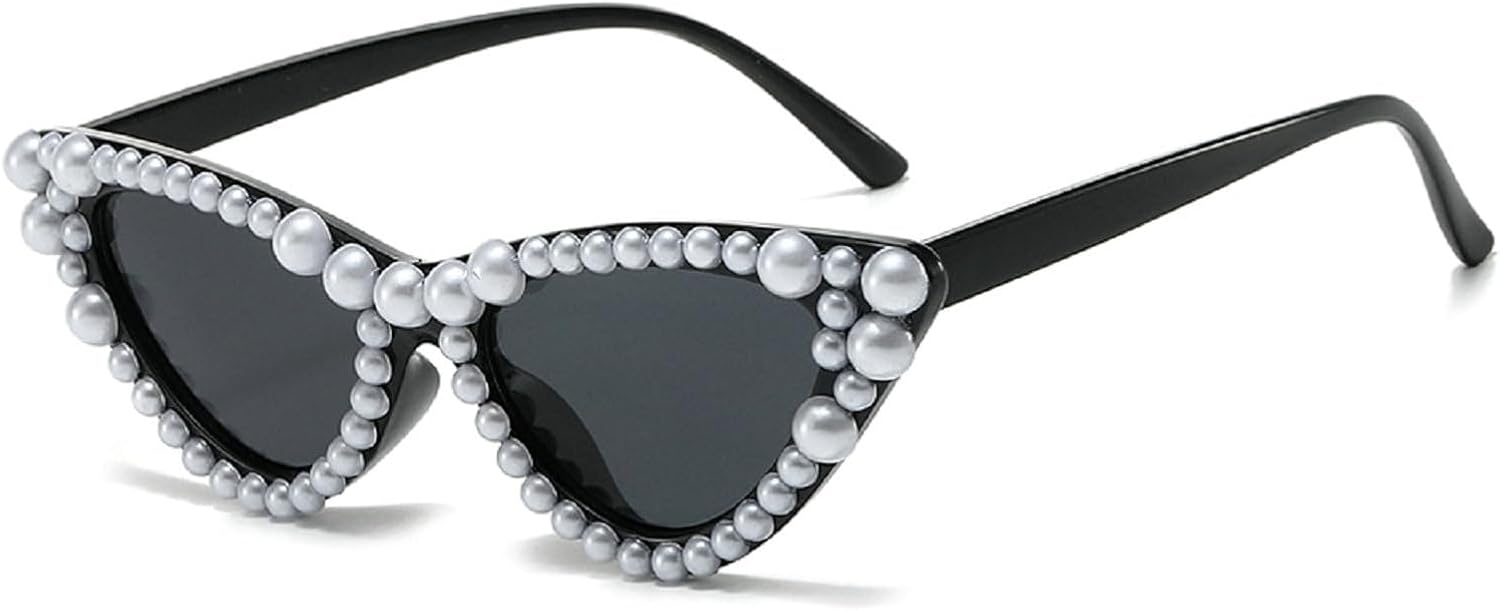 

Женские солнцезащитные очки с жемчугом, роскошные, винтажные, модные, для вечеринок и фестивалей, в стиле «кошачий глаз», с блестками, защита от ультрафиолета UV400 mincl, Black