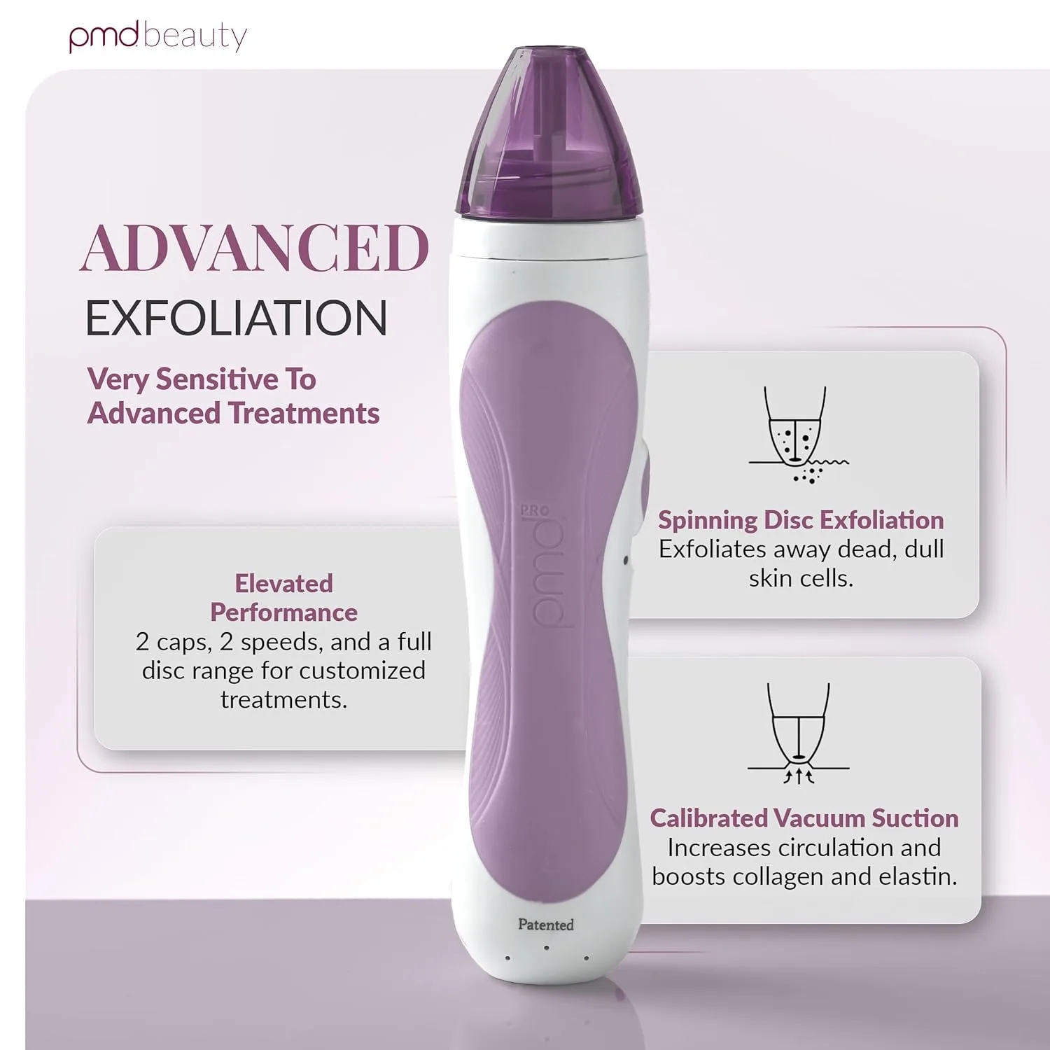 PMD Beauty Personal Microderm Pro - Инструмент для микродермабразии для домашнего использования, отшелушивающий скраб для лица и тела., Lavender — фото 2