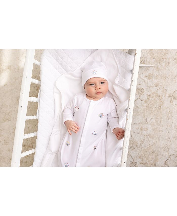Хлопковый комбинезон с вышивкой машинки и шапочкой для мальчиков - Baby Feltman Brothers, белый — фото 2