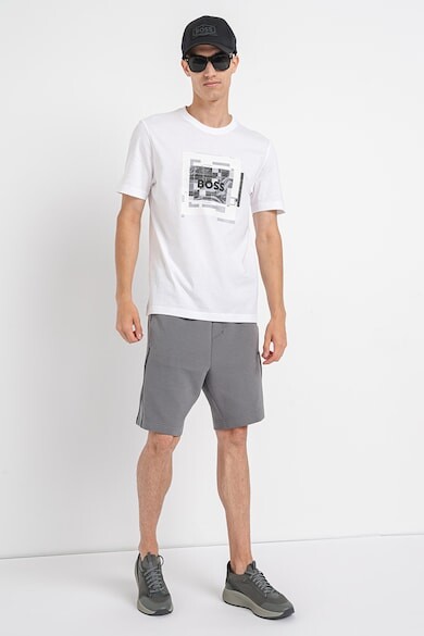 

Городская хлопковая футболка с овальным вырезом и фотопринтом BOSS, черный, серый, белый