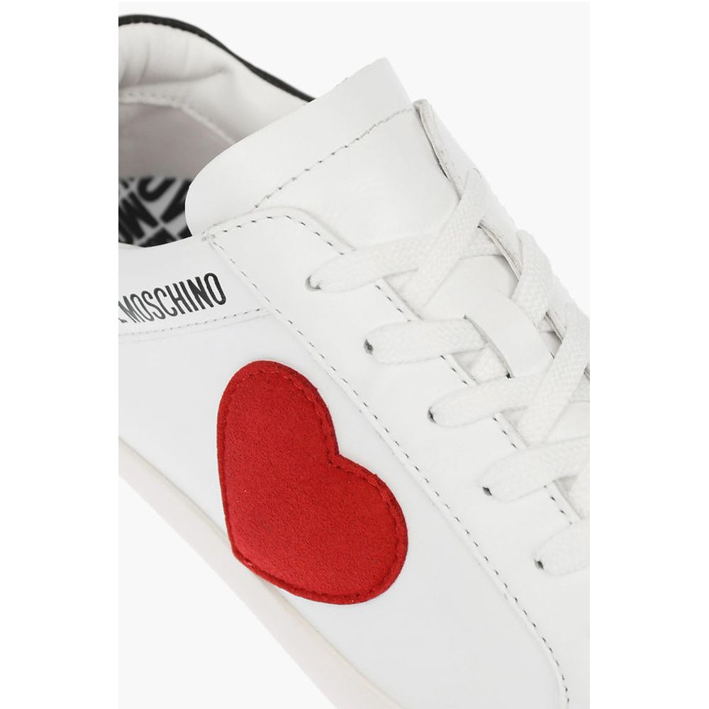Низкие кожаные кеды LOVE с бархатным сердцем и контрастом Moschino, Red — фото 4
