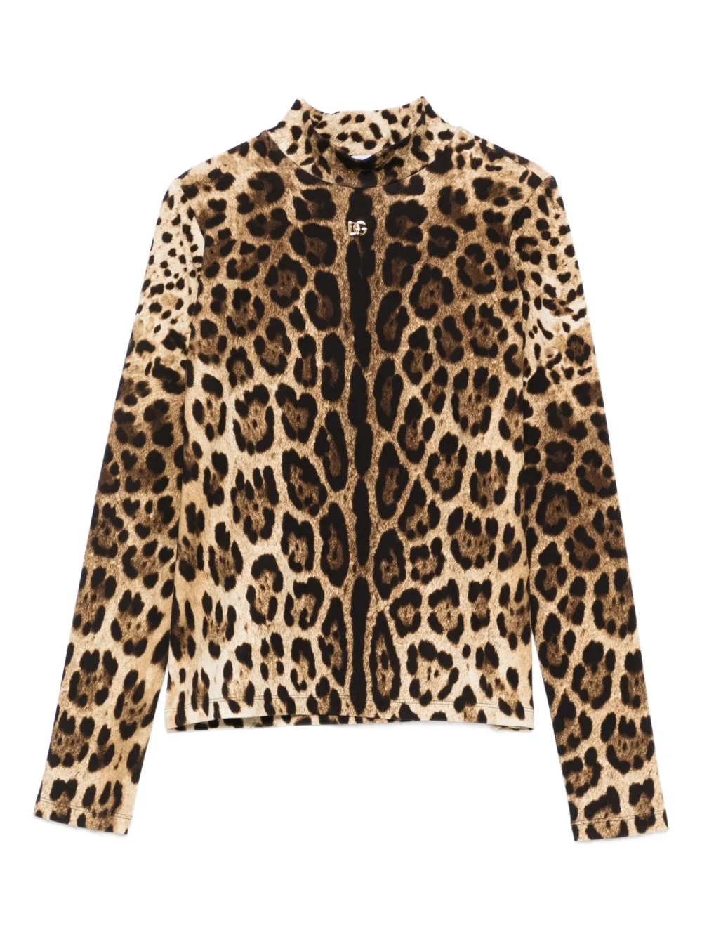 

Свитер с леопардовым принтом и воротником-стойкой Dolce & Gabbana Kids, коричневый