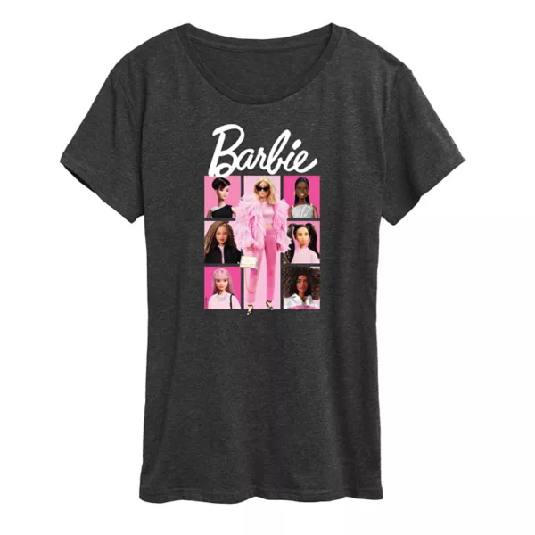 

Женская розовая футболка с сетчатым принтом Barbie, серый