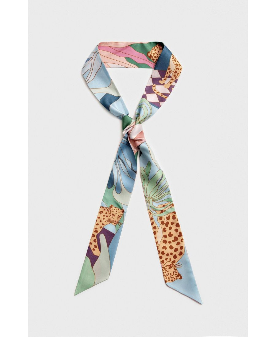 

Узкий шелковый шарф Комнатный лес Jessie Zhao New York, Blue