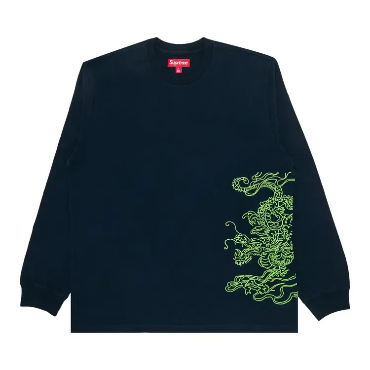 Футболка с длинными рукавами Supreme Dragon с вышивкой, темно-синяя