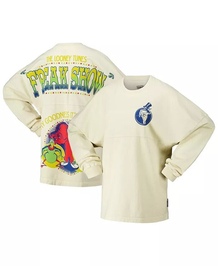

Мужская и женская кремовая футболка Looney Tunes Freak Show с длинным рукавом Spirit Jersey