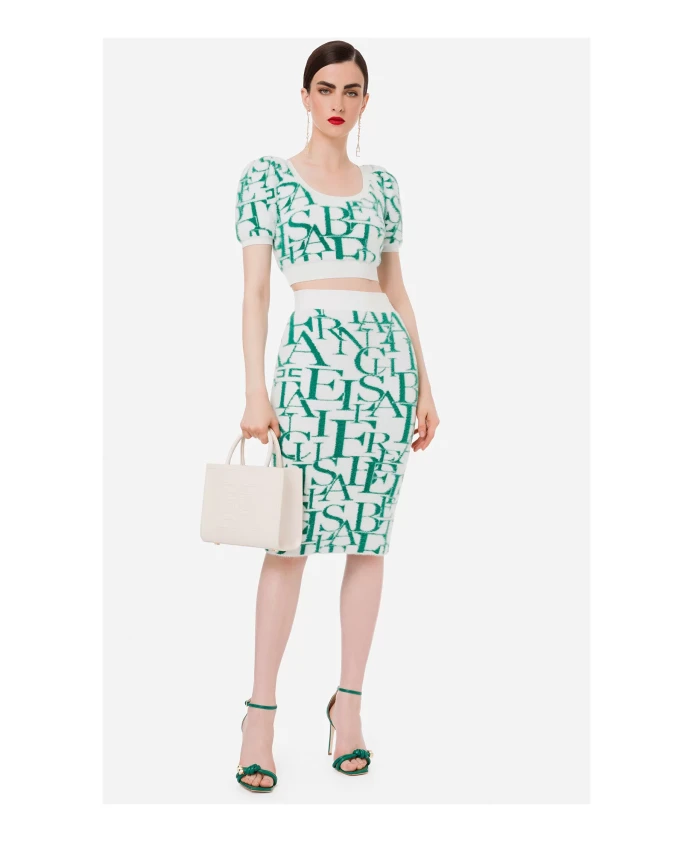 

Укороченный топ с надписью и рукавами-фонариками. Elisabetta Franchi, зеленый