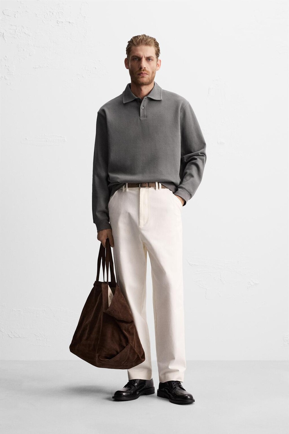 

Футболка поло из ткани interlock с текстурой ZARA, серый