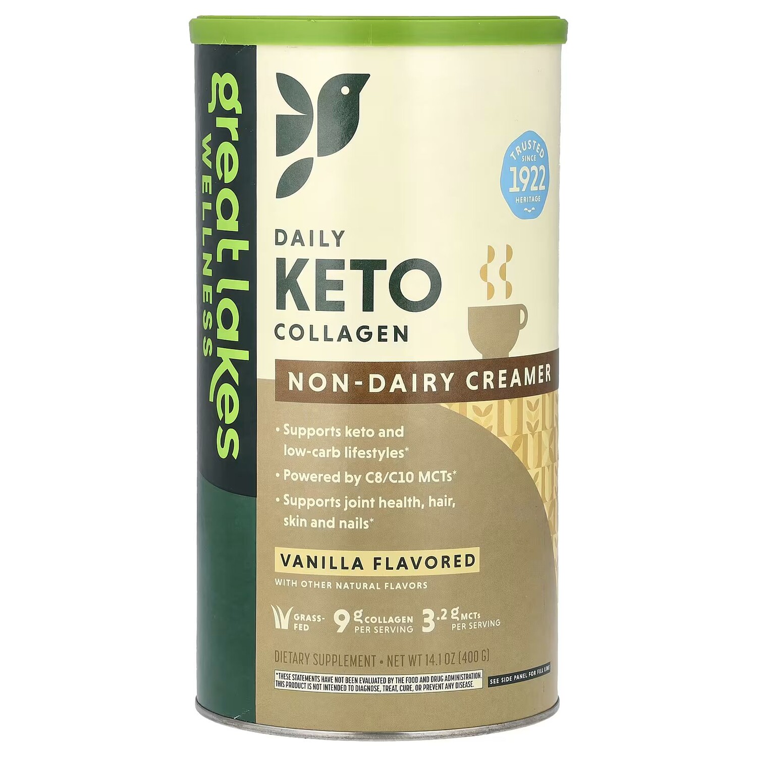 

Daily Keto Collagen, Немолочные сливки, ваниль, 14,1 унции (400 г) Great Lakes Wellness