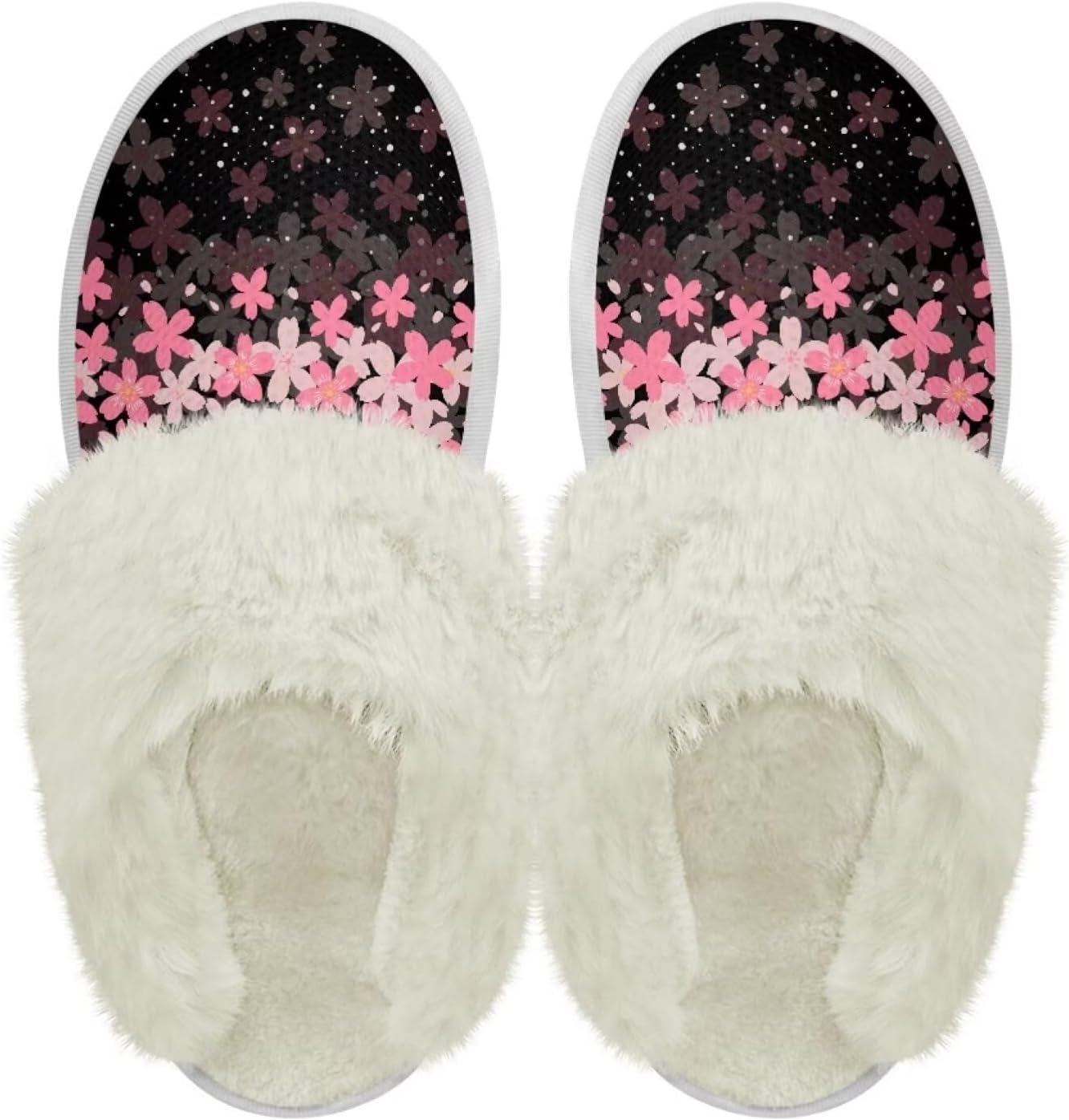 

Тапочки chaqlin из фланели с меховой отделкой для дома и спальни, мягкие плюшевые тапочки для женщин и мужчин, с толстой подошвой, водонепроницаемые, зимние, теплые, для улицы и дома, Cherry Blossom