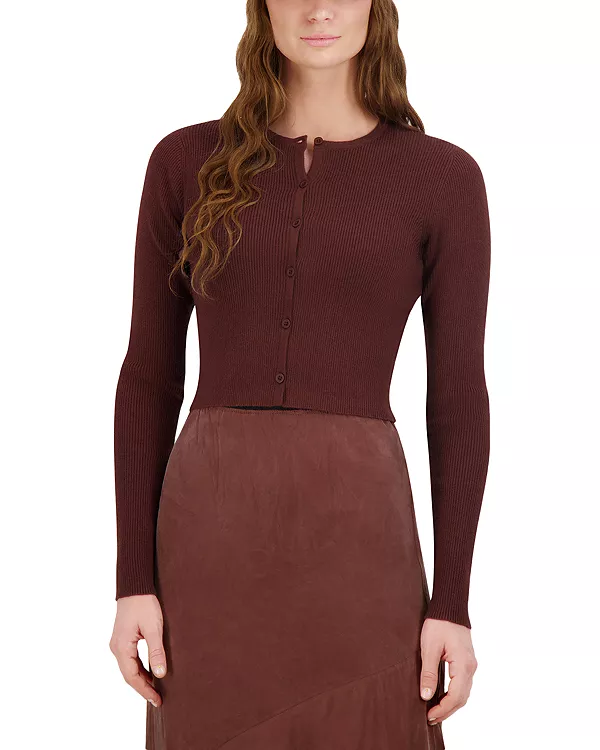 

Вязаный укороченный кардиган с круглым вырезом Point, коричневый