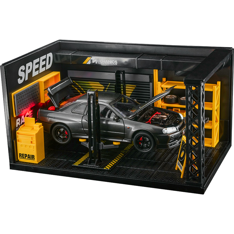 

Chi Yu Car Play 1 24 Skyline GTR R34 сборная модель автомобиля из сплава CHIYUCHEWAN, Nissan Skyline GT-R Carbon Fiber Edition+Repair Workstations Scenario