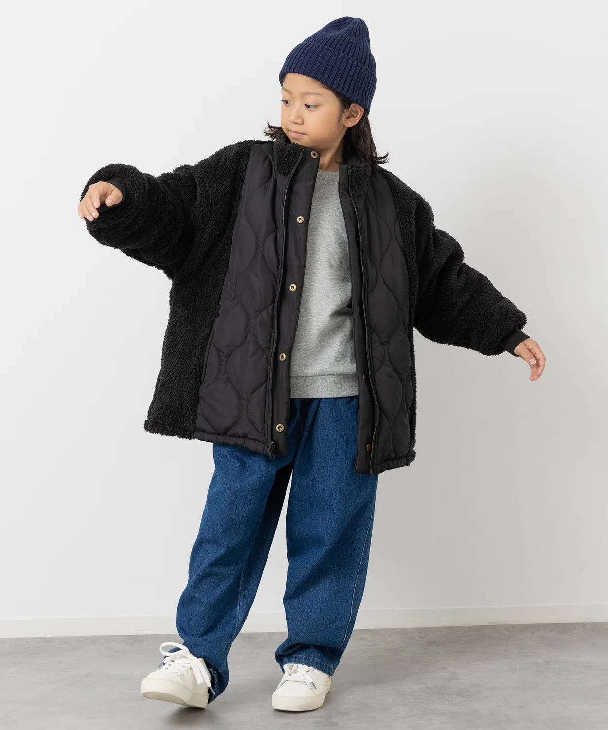 Куртка двусторонняя стеганая с мехом ZOZO Kids черная — фото 4