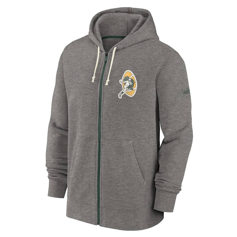 Мужская толстовка с молнией во всю длину Nike Heather Charcoal Green Bay Packers Historic Lifestyle, цвет Pkr Charco — фото 3