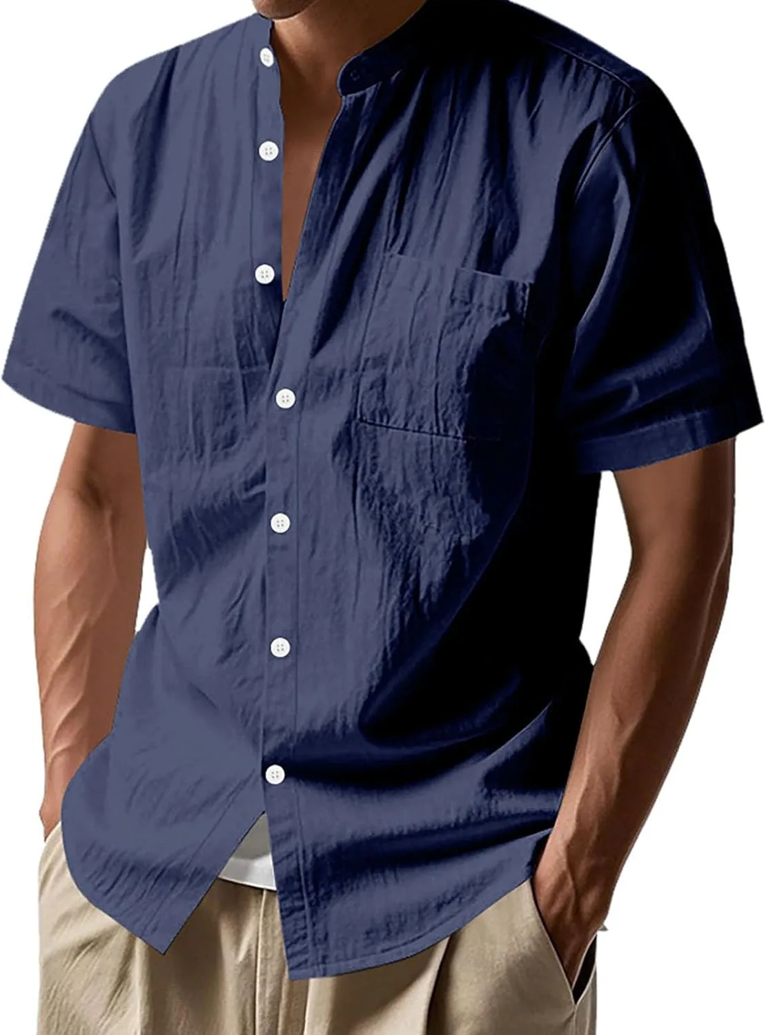 

Мужская хлопковая льняная рубашка с коротким рукавом