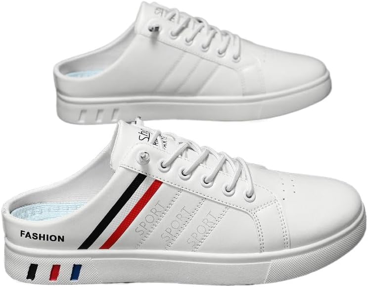 

Мужские сланцевые кроссовки без задника, удобные повседневные тапочки, с закрытым носком наполовину, дышащая обувь для прогулок Hhhchpm, белый/черный