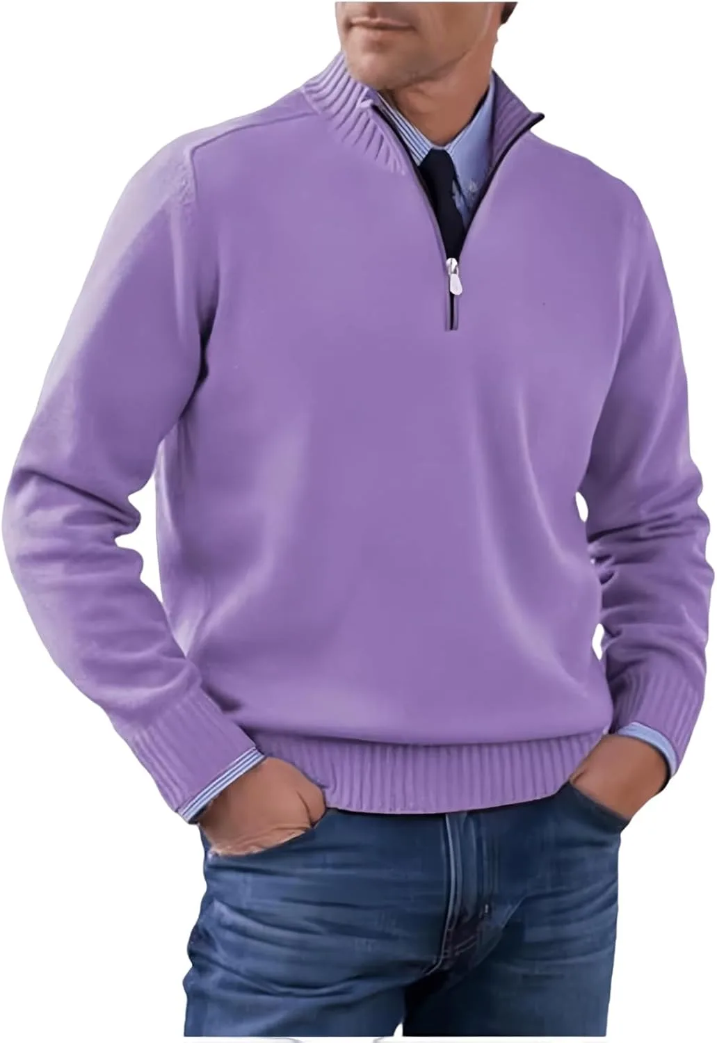 

Мужской свитер с воротником стойкой, вязаный, slim fit, легкий, с длинными рукавами XDFVC