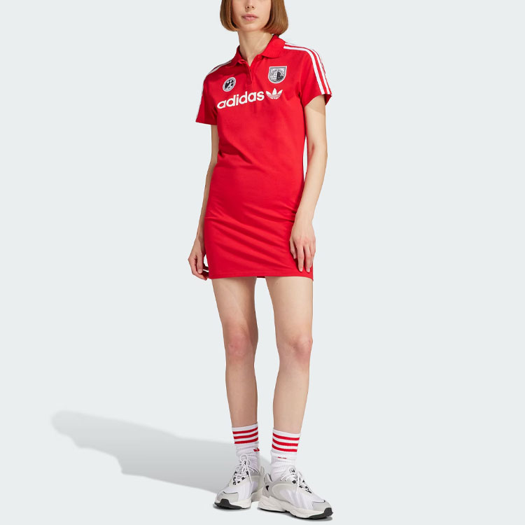 Женское платье с короткими рукавами светло-алого цвета Adidas Originals — фото 3