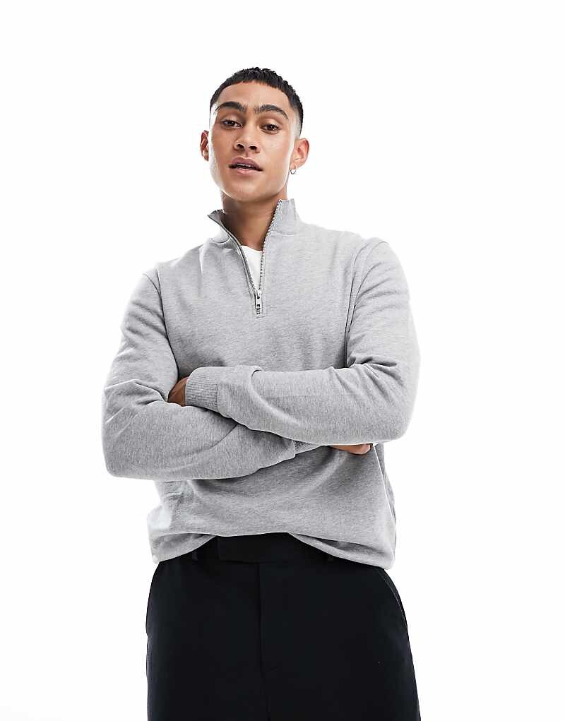 

ASOS DESIGN – Essential – Серая толстовка на молнии меланжевого цвета