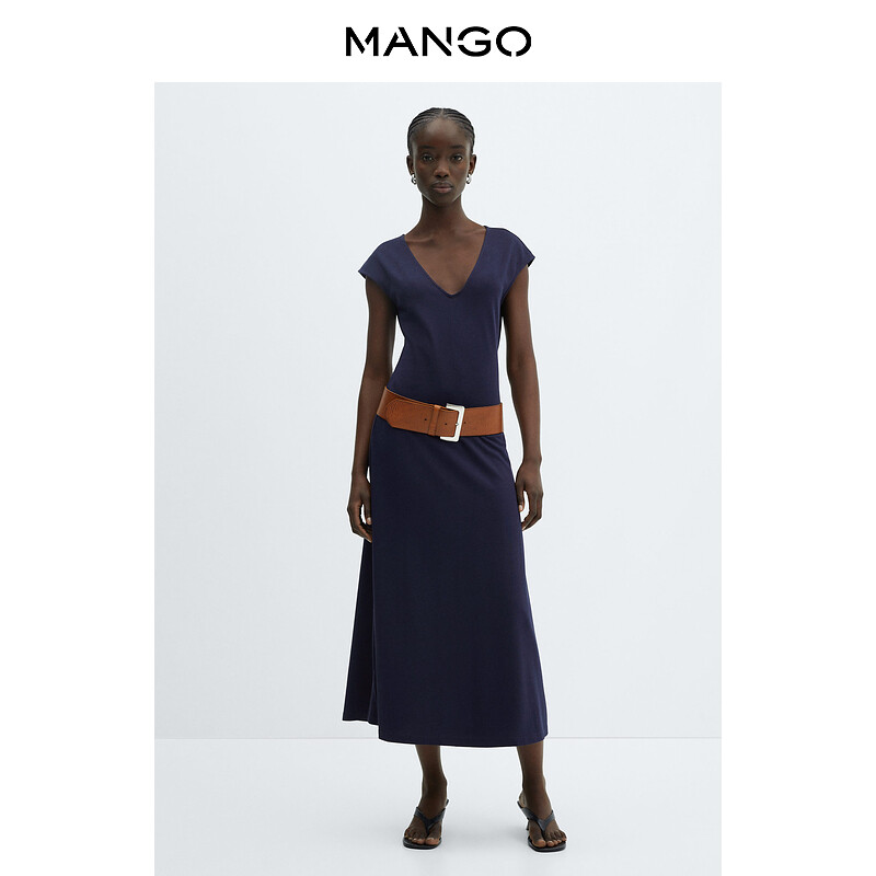 

Женское платье Mango с V-образным вырезом, бежевый