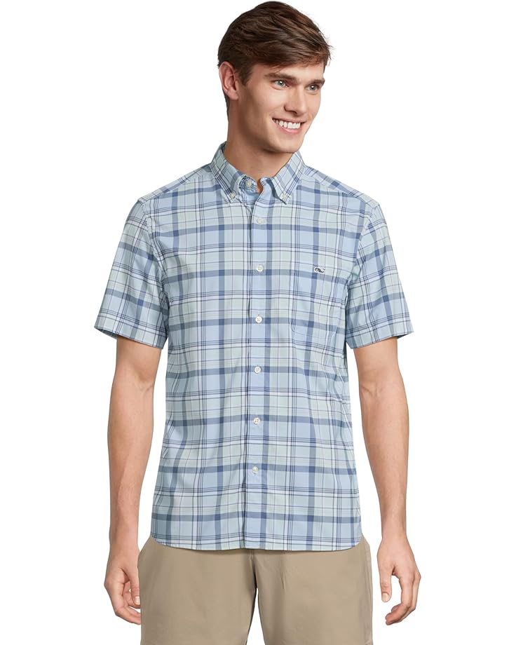 

Рубашка Vineyard Vines Leverick Plaid Featherweight Performance Short Sleeve Shirt, цвет Aqua Haze