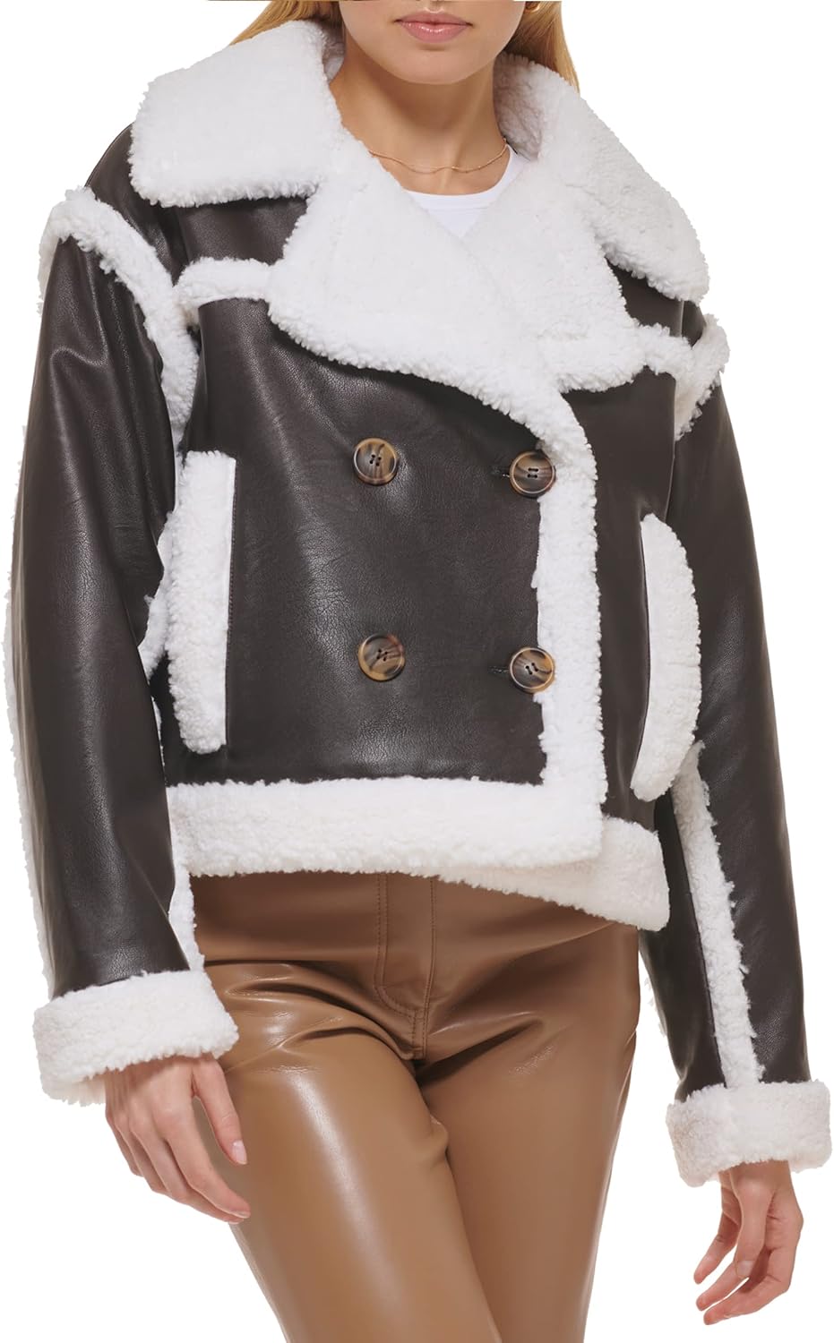 

Женская укороченная байкерская куртка Levi's с подкладкой из шерпы, Brown/White