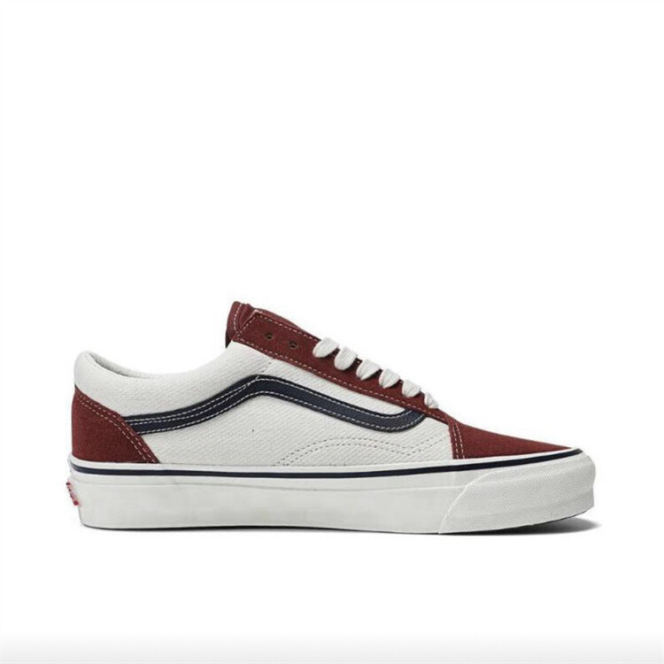 Кроссовки Vans Old Skool Skateboarding Shoes Men Low-top Wine Red/White, цвет Burgundy — фото 2