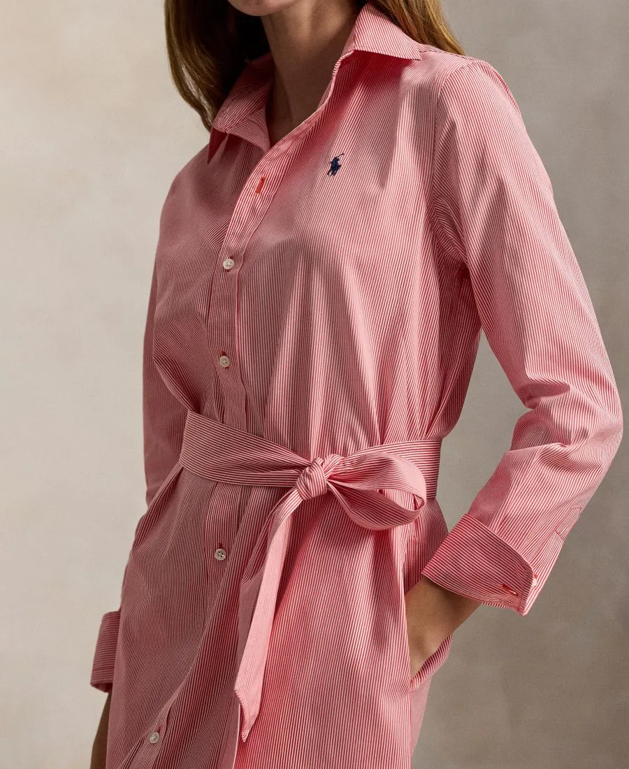 Женское платье-рубашка с длинными рукавами и воротником Polo Ralph Lauren, красный белый — фото 4