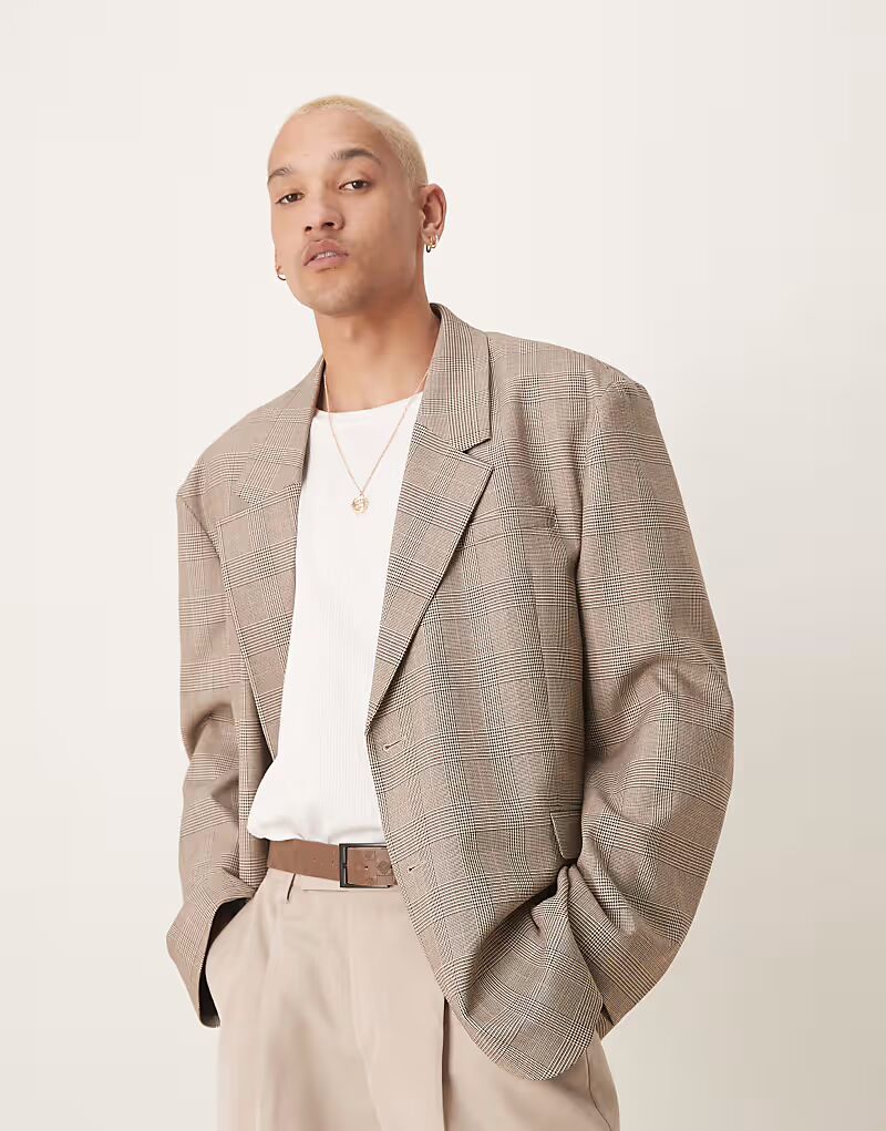 

Свободный блейзер ASOS DESIGN в коричневую клетку