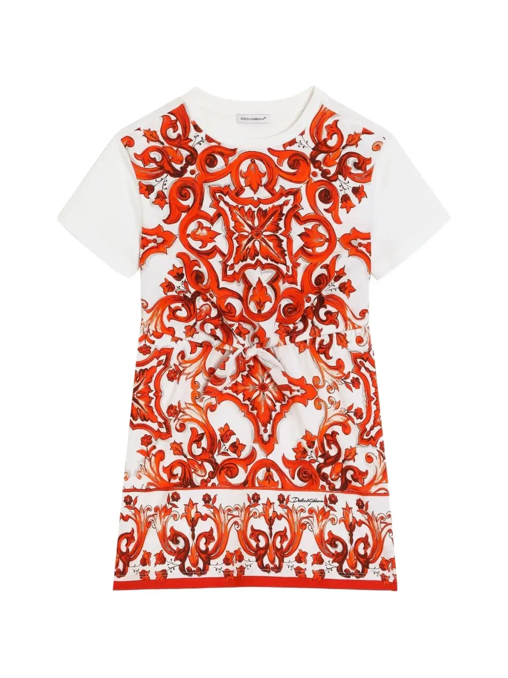 Платье из джерси с принтом в стиле майолики Dolce & Gabbana Kids, белый