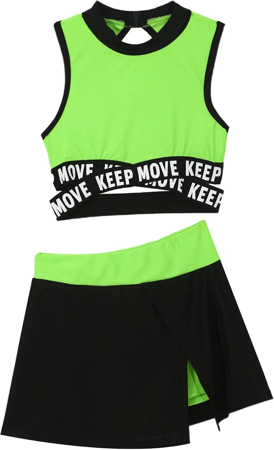 Детский спортивный костюм с топом и юбкой Moggemol, 2 предмета, Fluorescent_green
