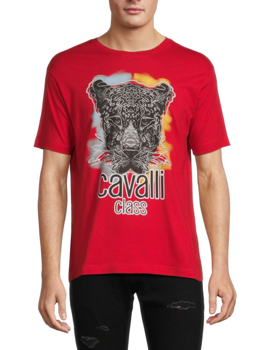 

Футболка с круглым вырезом и леопардовым принтом Cavalli Class by Roberto Cavalli, красный