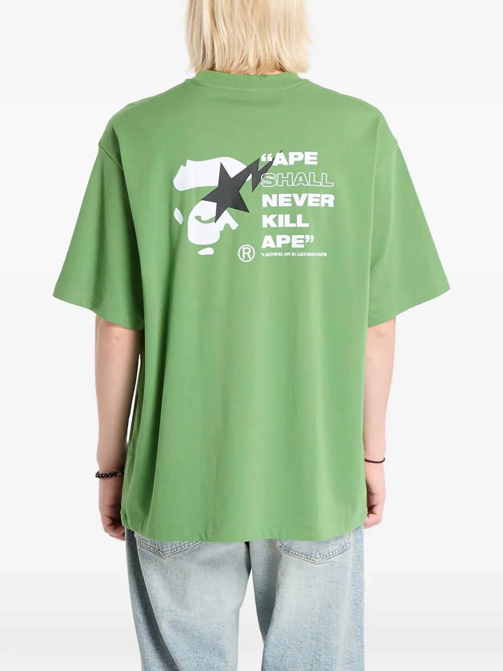 Футболка свободного кроя с принтом обезьяньего лица A Bathing Ape, зеленый — фото 3