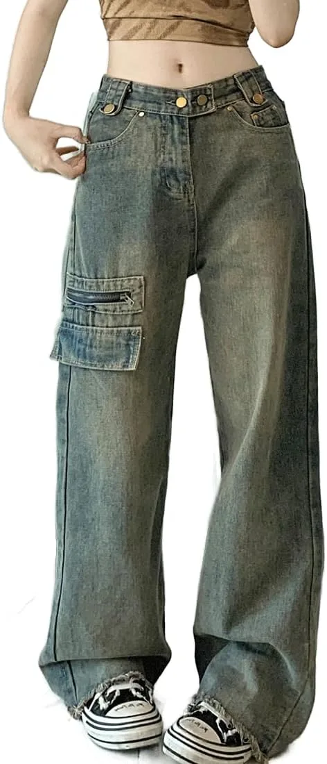 

Джинсы Y2K в стиле Harajuku с прямыми широкими штанинами RILGOU