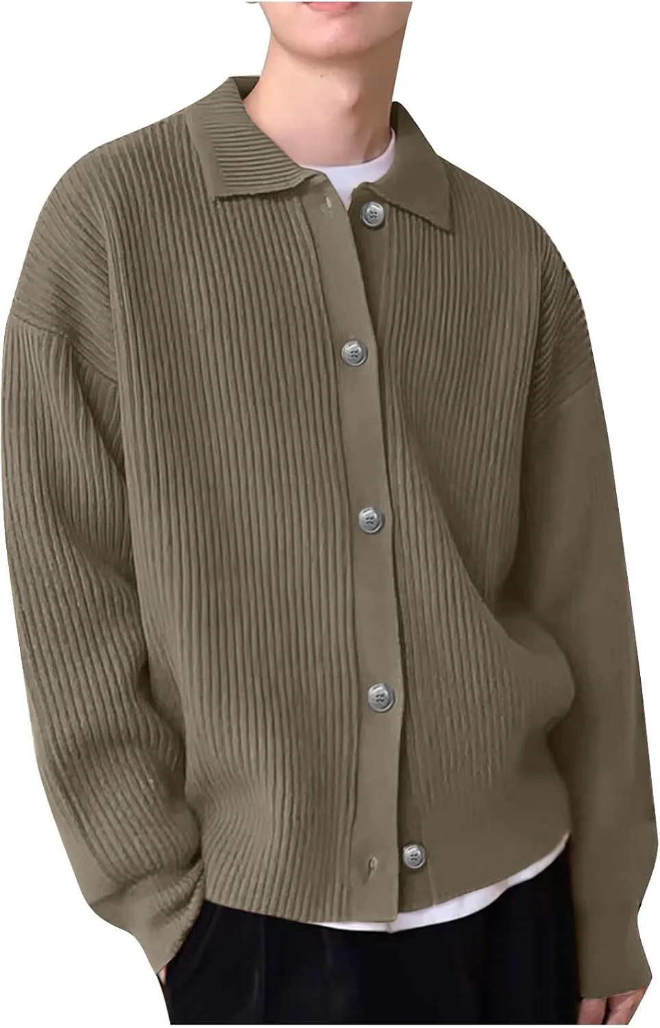 

Мужской вязаный кардиган на пуговицах с длинным рукавом