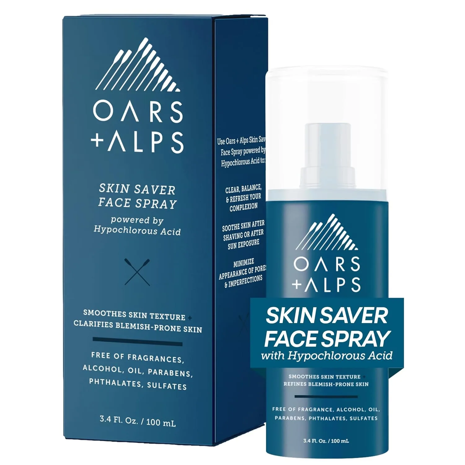 Oars + Alps Skin Saver спрей для лица для чувствительной кожи с гипохлористой кислотой от высыпаний, зуда, акне, раздражений, покраснений, для тренировок и путешествий, безопасный состав, 100 мл