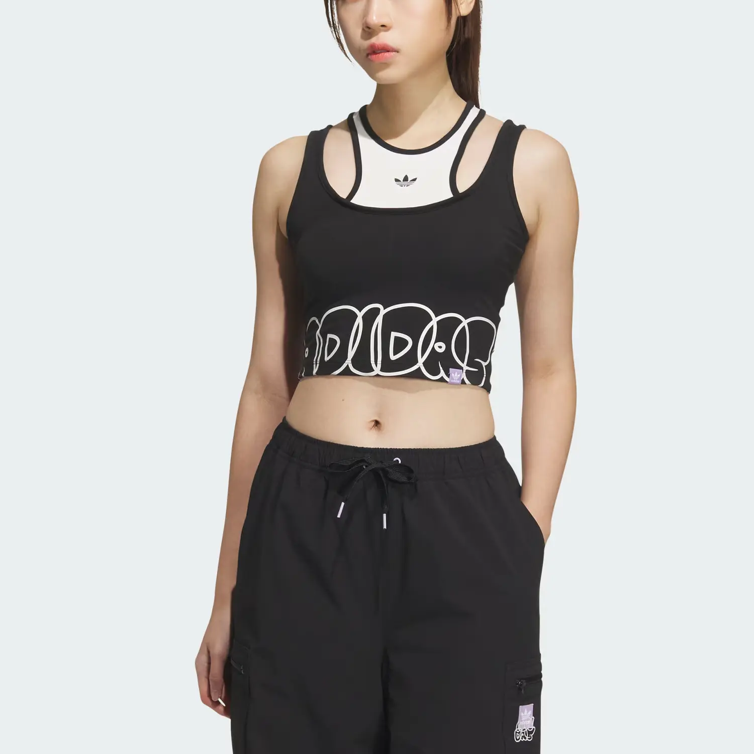 Топ-майка для спорта City Skate Adidas Originals, черно-белый — фото 3