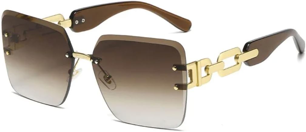 

Винтажные солнцезащитные очки без оправы для женщин и мужчин в стиле панк, роскошные, с большой оправой, металлической цепочкой и защитой от УФ-излучения UV400 VFDHN, Tea Tea