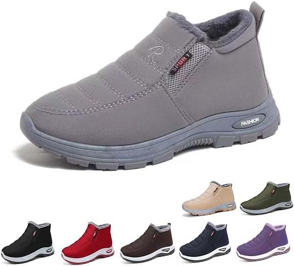 

Теплые ботинки для женщин и мужчин, ботильоны без шнурков, рождественские ботинки со снеговиками, пушистые, нескользящие, утепленные, с удобной подошвой Generic, серый