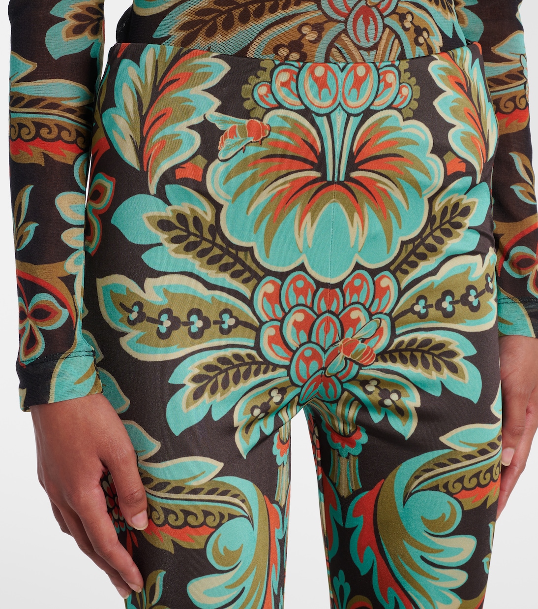 Брюки-клеш из печатного крепового джерси Etro, Print On Black Base — фото 4