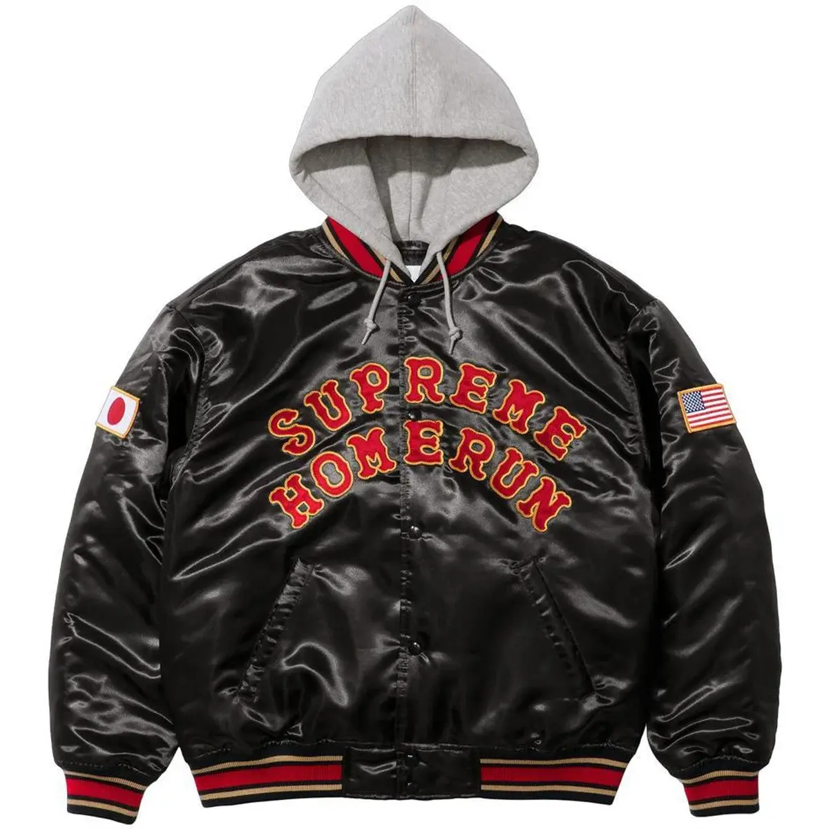 

Supreme Сатиновая бейсбольная куртка с капюшоном, Black