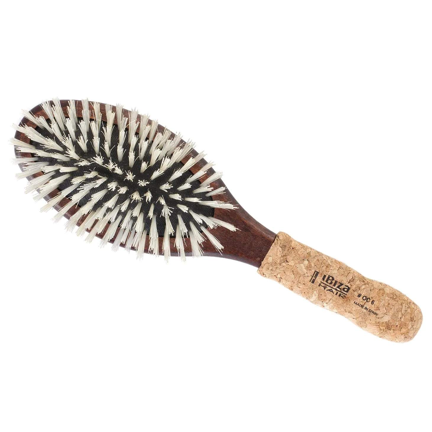 Щетка для волос Ibiza Hair Oval Boar Flat Brush (OC Series) с усиленной щетиной из кабана и нейлона, пробковой ручкой, термостойкая 1 штука (1 шт.)