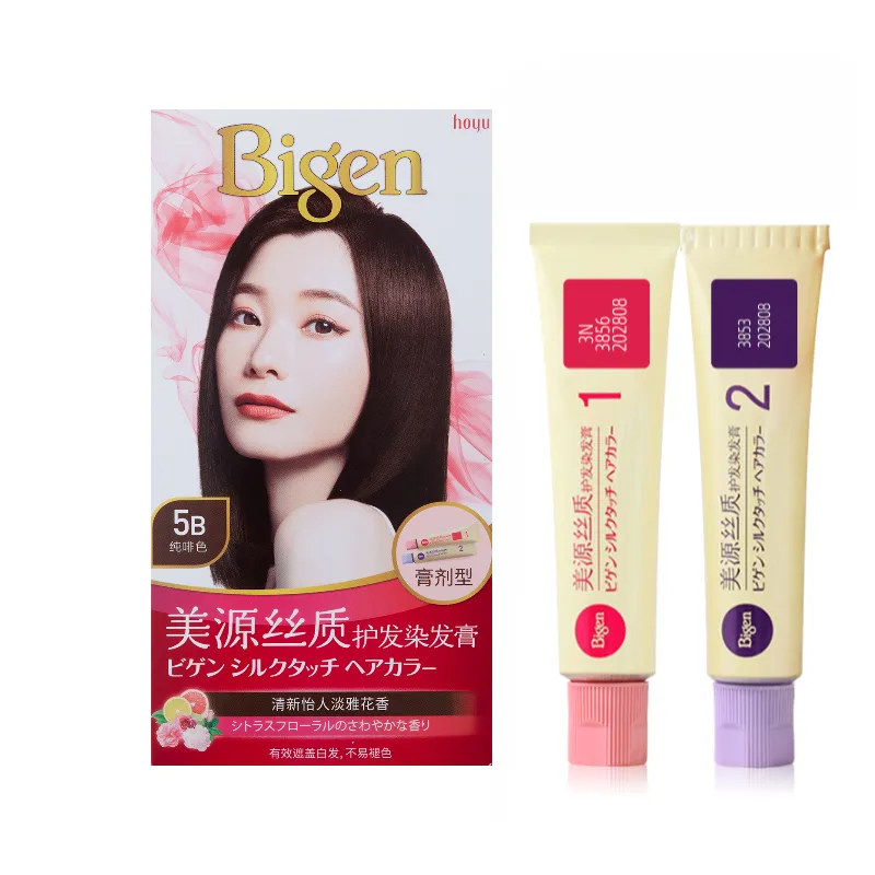HOYU Краска для волос Meiyuan Silk, маскирующая седину, унисекс, 40 г + 40 г, Silk Hair Dyeing Paste 5B (Pure Coffee)