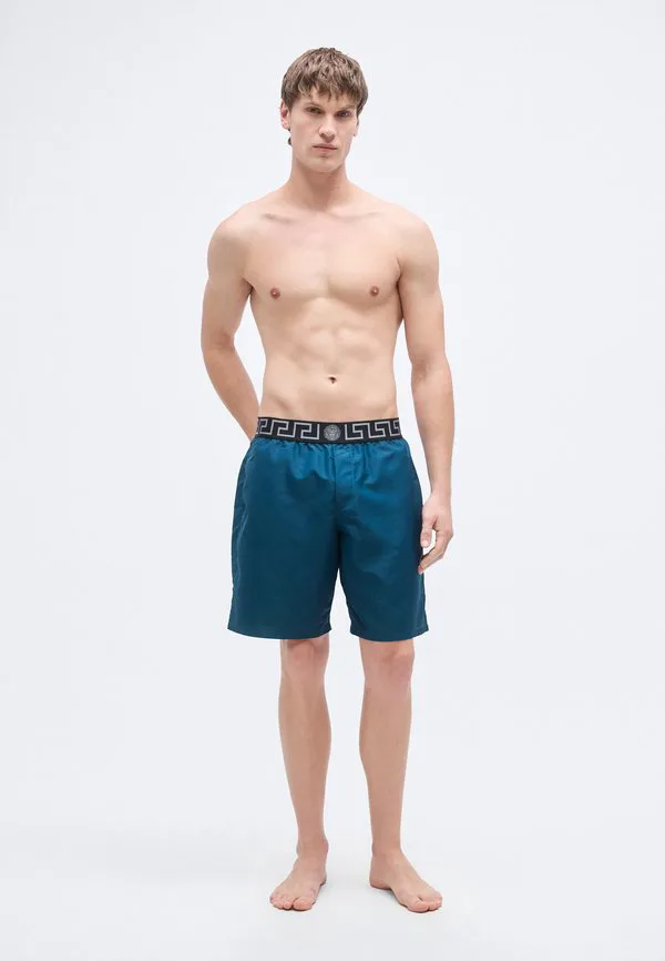 Новые длинные плавательные шорты с логотипом Versace, Petrol Blue/Nero/Silver-Coloured — фото 2