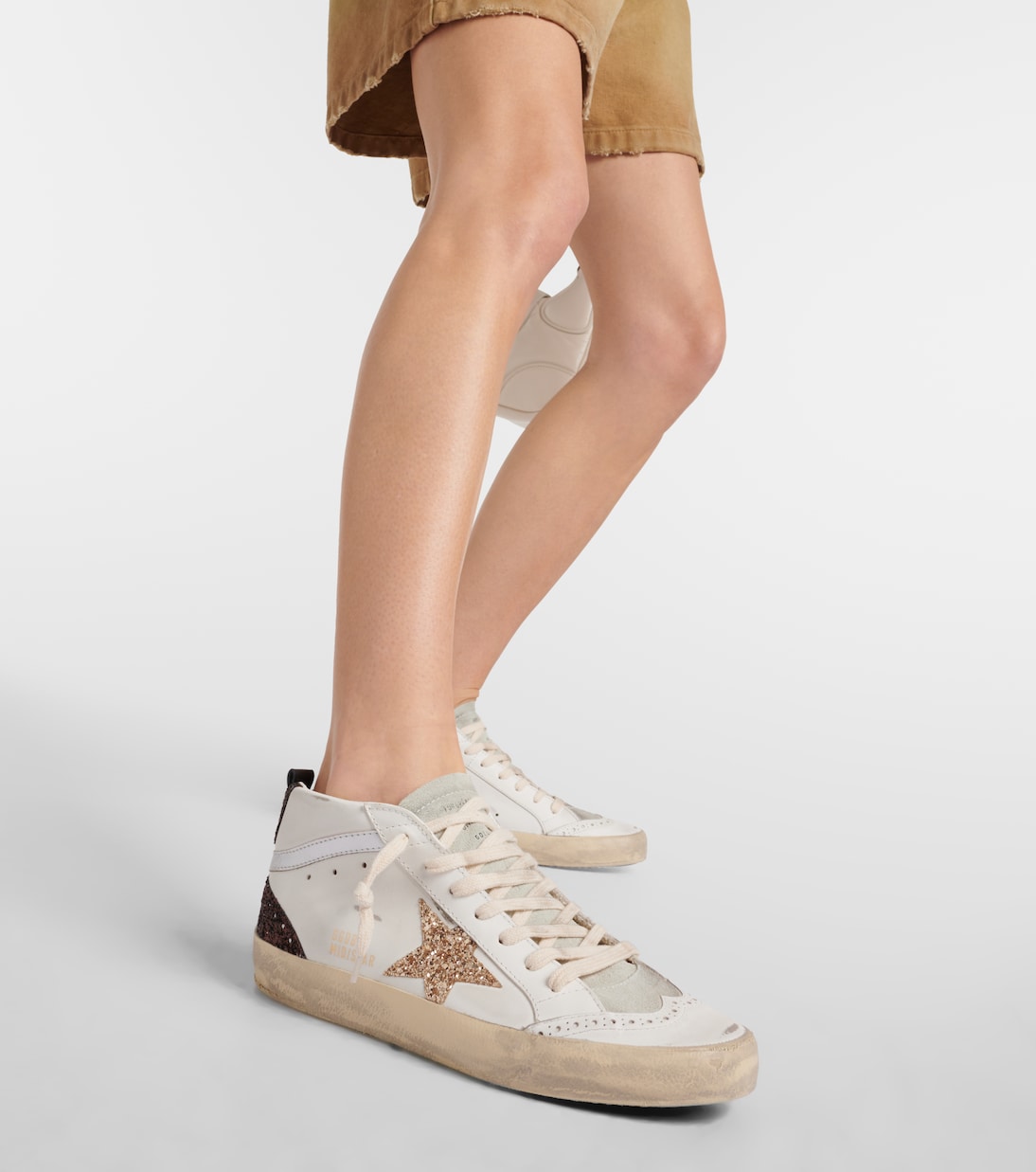 Кроссовки из блестящей кожи Mid Star Golden Goose, White/ Ice/ Gold/ Brown — фото 4